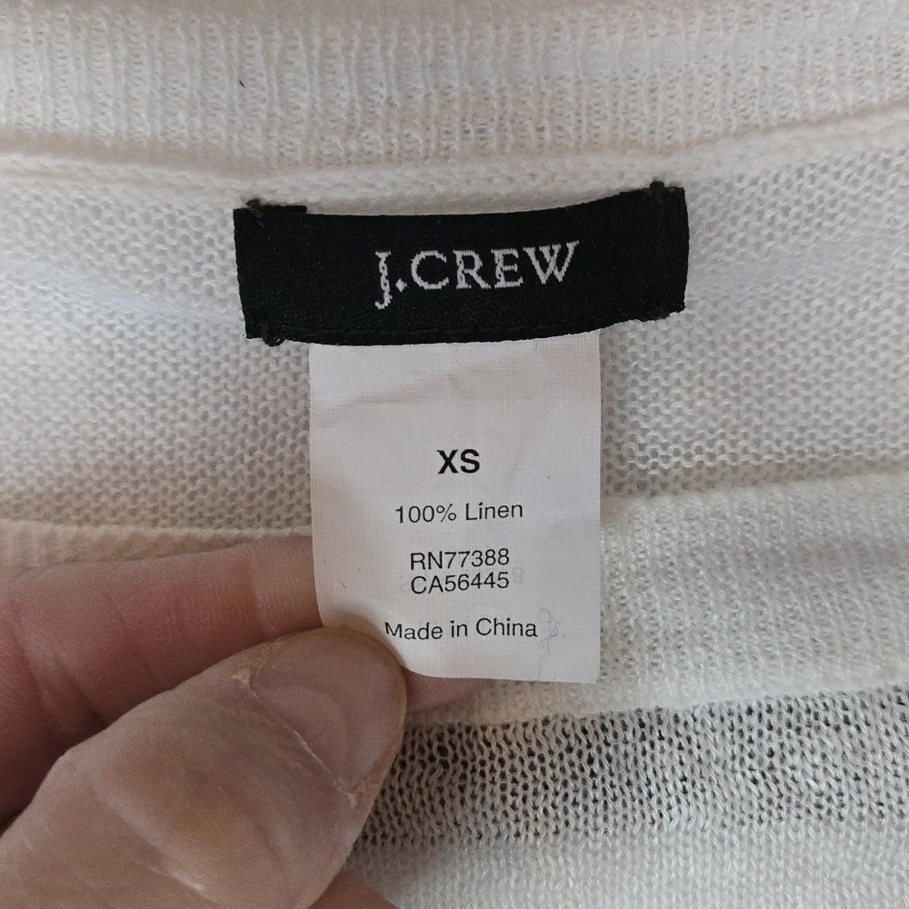 J. Crew Women's XS Linen White/Gray Striped Sweater